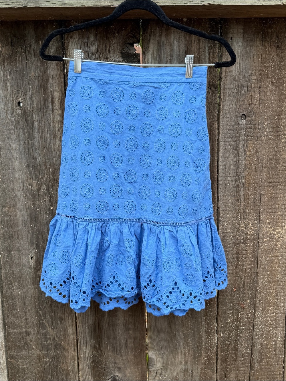 Margaret O'Leary Cornflower Blue Eyelet Cottage Peasant Tiered Skirt Small